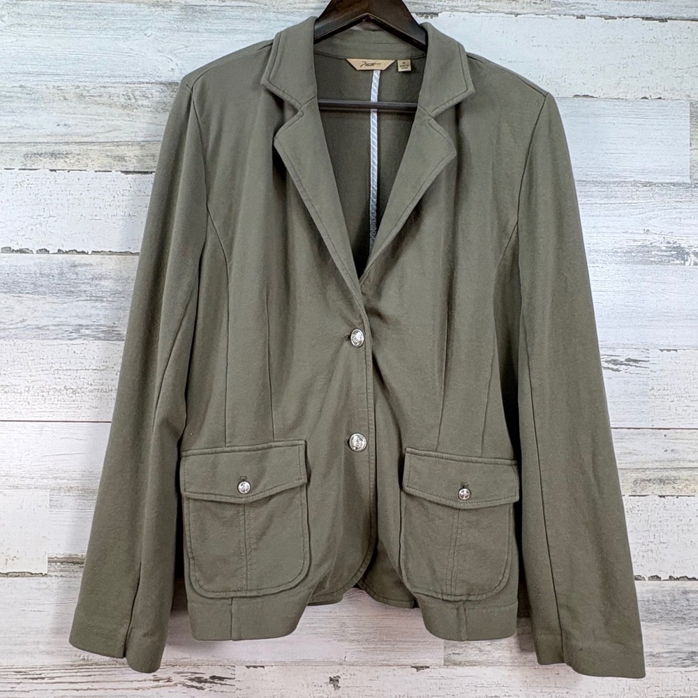 Motto Olive Green Military Blazer Silver Crest Buttons‎ Cotton Knit Jacket 14
